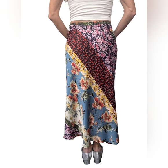 Cliché Floral Patchwork Pattern Straight Multicolor Maxi Satin Skirt Size XS - Picture 10 of 11